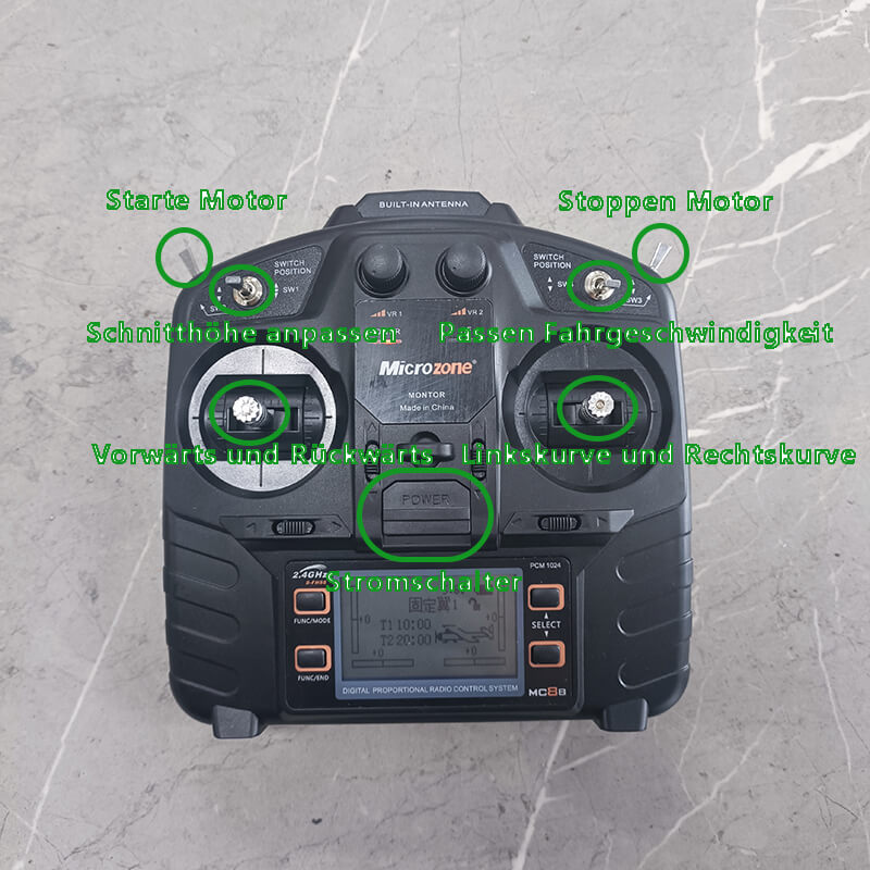 Remote control for remote controlled lawn mower